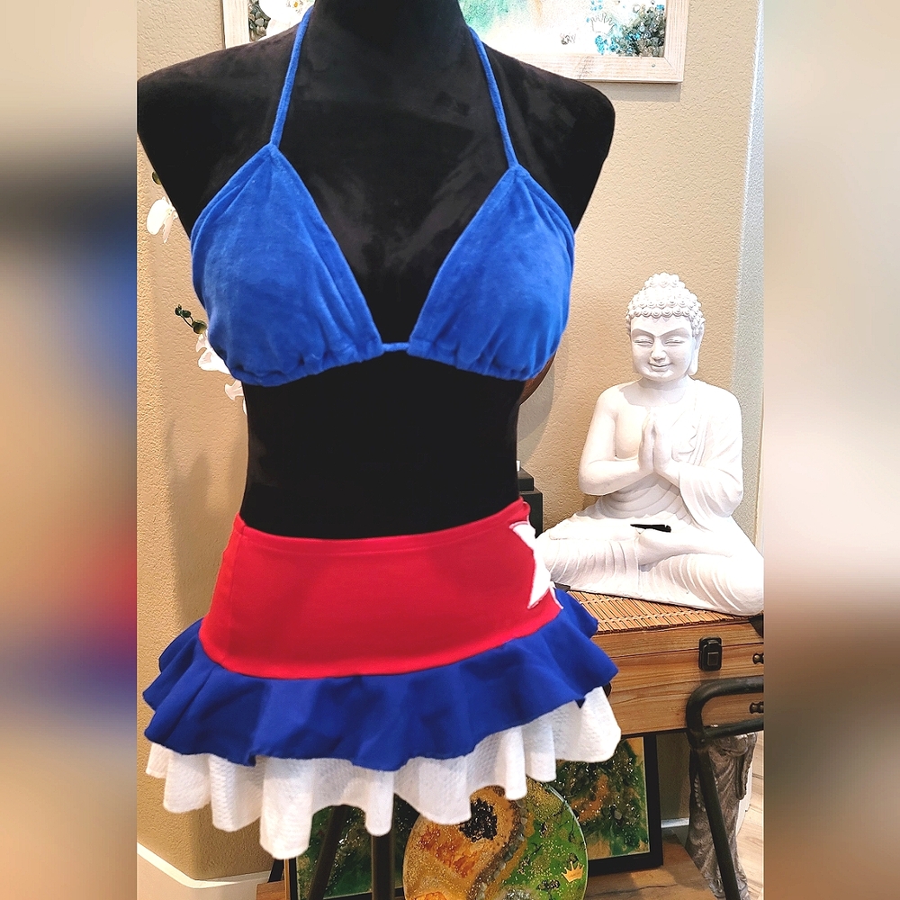 Vintage FURRKINI Blue Bikini with Triangle Top In SZ.M and Free Playful Skirt(S)
